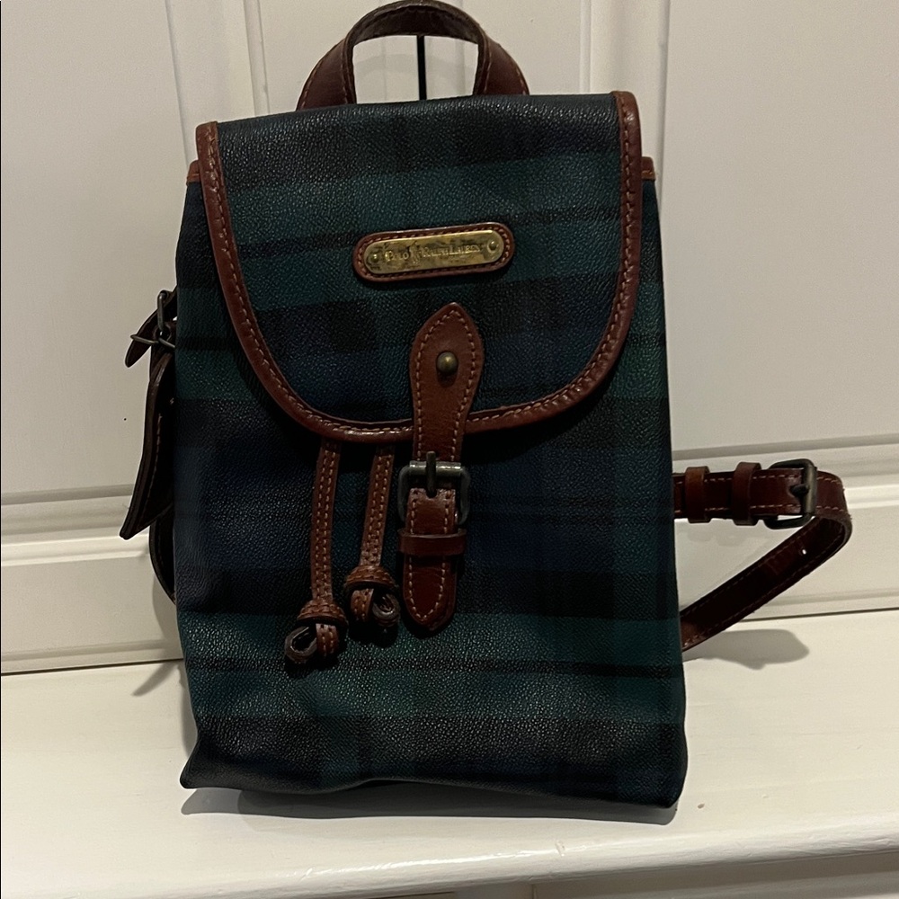 Plaid Leather Trim Backpack